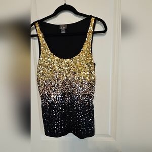 @DOTS Black Tank Top XL Embellished with Gold and Silver Beads